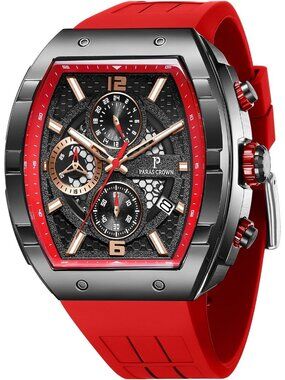 Men's Red  Fashion Analog 50M Waterproof Sport with Tonneau Dial Luminous Watch